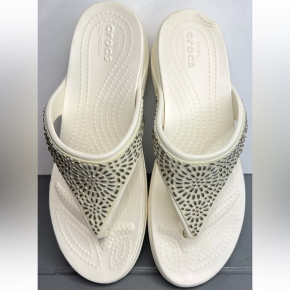 CROCS Monterey Diamanté Sandals Womens Sz 10 206343 White Excellent Condition - Picture 10 of 12